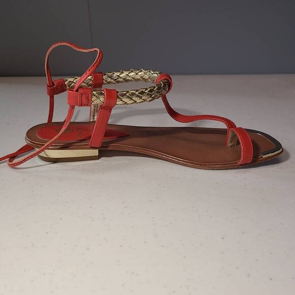 Isola Coral Orange Cleopatra Gold Braided Tie Back Thong Sandals Women's 6 - Picture 5 of 10
